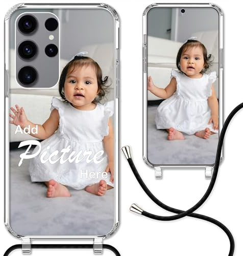 CoverHeld Handyhülle Kompatibel Mit Samsung Galaxy S23 Ultra - Silikon Hülle Mit Schwarzem Band Selbst Gestalten - Personalisierbar Mit Eigenem Design/Bild - Handykette Kordel in Schwarz