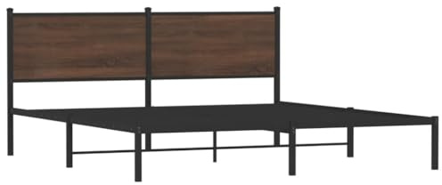 vidaXL Bettgestell, Metallbett Bett mit Kopfteil, Bettrahmen mit Lattenrost, Doppelbett für Schlafzimmer, Metall Braun Eichen-Optik 160x200cm