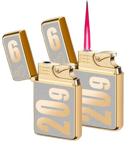 Confezione da 2 accendini a fiamma butano, ricaricabili, regolabili, a getto, a iniezione diretta, antivento, sicuri, classici accendini tascabili (senza butano)