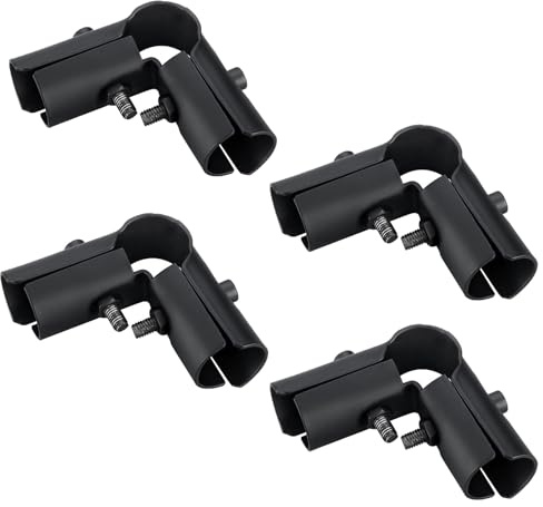 4 Pcs Structural Pipe Connector, Right Angle 4-Way Corner Fittings End Rails Clamps Steel Chain Link Fence Clamp for 25mm/0.98in Round Tube (Black)