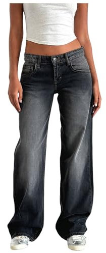 Baggy Jeans Damen Y2k Hose Straight Leg Jeans Damen High Waist Stretch Denim Hosen Weites Bein Jeanshosen Casual Lose Damenhose Freizeithose Wide Leg Hose Used-Look Mädchen Streetwear Schlaghose