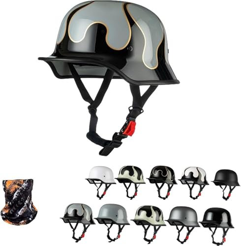 GKCEGHKS Casco A Scodella Scooter Motorino retrò Casco Scodella Casco Faccia Aperta retrò Cromwell Caschi Mezzo Elmetto Moto retrò ECE Omologato Mezzo Casco Scooter Crociera Bicicletta