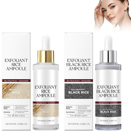 100ml Lotion Exfoliante au riz et 100ml Sérum Exfoliant au Riz noir, serum | Nourrissant et Hydratant, Exfoliation Douce, Soin du Visage