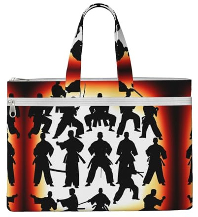 SDEGTHO Silhouettes Of Martial Zippered Document Bag With Handle For Carrying Paper Files Books Filing Folder