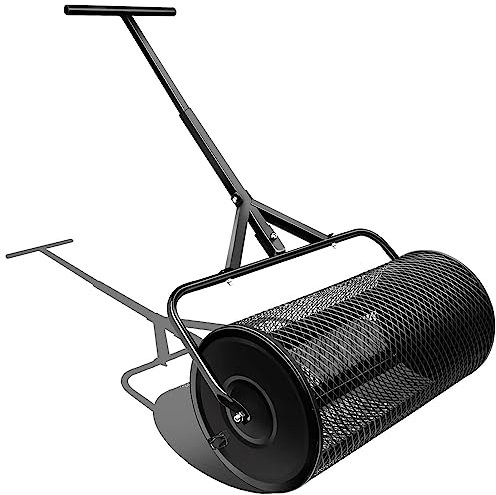 Spandiconcime per compost, spandiconcime per torba, manico regolabile, semina, fertilizzante, prato, rullo da giardino, 24 pollici, cestino di traino, spargimento, condimento leggero, terriccio, pa