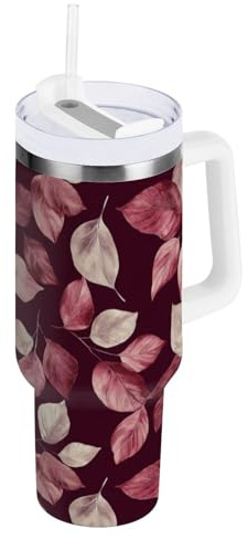 FRODOTGV Burgundy Leafs - Vaso aislado al vacío con tapa a prueba de fugas y pajilla, botella de agua de 40 onzas, taza de café grande para mujeres, hombres, él y ella