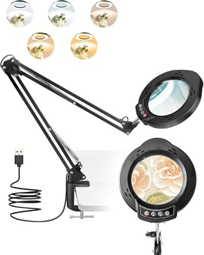 TANYO Magnifying Glass with Light, 10X Magnifying Lamp with 84 LED, 5 Colour Temperatures and 10 Levels Brightness Desk Lamp, Hands Free Magnifier Light for Hobbies Crafts Reading Close Work