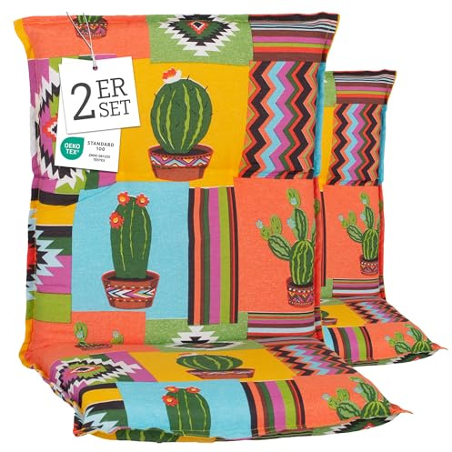 Beo® Turin Lot de 2 coussins pour chaise de jardin, à dossier bas, lavables en machine à 30 °C, respirants, fabriqués en UE, Öko-Tex Standard et résistants aux UV, rembourrage extra épais
