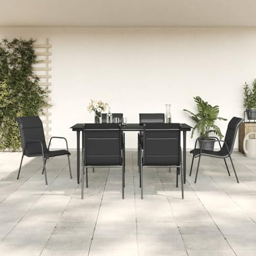 Festnight Gartenmöbel Set 6 Stühle mit Tisch Gartenmöbel Set 6 Personen Terrassenmöbel Außen Sitzgruppe Outdoor Gartentisch mit Stühlen Set Garten Essgruppe Gartengarnitur Textilene und Stahl