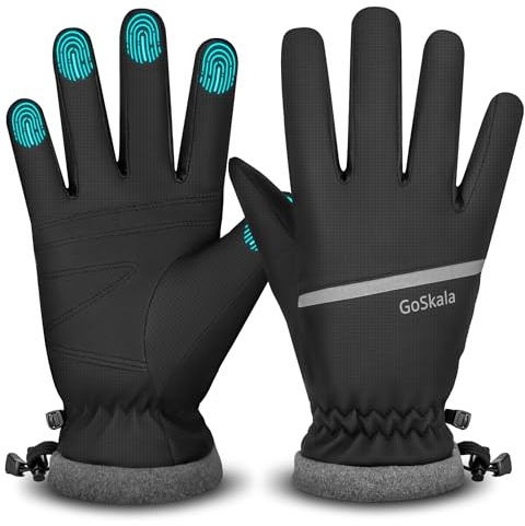 GoSkala Handschuhe Herren wasserdichte Touchscreen Skihandschuhe Damen Warm Fahrradhandschuhe rutschfeste Winterhandschuhe Fäustlinge Outdoor Dicke Thermohandschuhe Winter Laufhandschuhe, Schwarz S