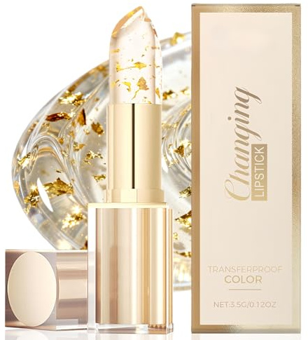 Colour Changing Lipstick PH Adjusting Lipstick, Temperature Sensitive Lip Balm with Gold Foil, Transfer Proof & Hydrating, Long Lasting Moisturizing Glossy Shine for All Skin Tones Women