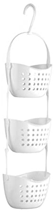 HOLIDYOYO Cesta Colgante de 3 Niveles para Ducha y Cocina Gancho Giratorio 360°, Estantería de Pp para Almacenamiento en Baño Color Blanco