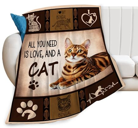 Uphomart Katzendecke, Bengalische Katzen-Überwurfdecke, Bengalische Geschenke für Damen, Jungen, Mädchen, Männer, Liebhaber, Erwachsene, gemütliches Fleece-Flanell-Bettwäsche, Plüsch, für Couch, Sofa