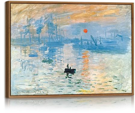 Monet Impression Lever du Soleil Tableau Decoration Murale Avec Cadre Paysage Marin au Soleil Reproduction Impression Sur Toile Abstrait Océan Affiche Peinture Decor Maison pour Salon Chambre 30X40cm