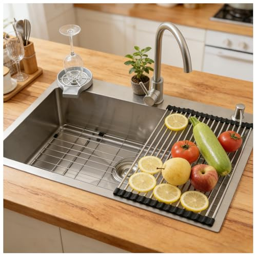 Fregadero Cocina 70x50cm, Fregadero de Cocina Acero Inoxidable 304, Multifuncional Fregadero Cocina Grande 1 Seno, con Grifo, Filtro de Drenaje, Rejilla de Fondo, Sifón y Descarga (kitchen sink)
