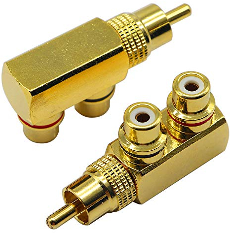 zdyCGTime adattatore sdoppiatore RCA, 90 gradi ad angolo retto da RCA maschio a 2 RCA femmina, connettori placcati in oro M/F (2 pezzi)