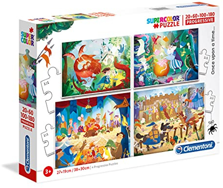 Clementoni 21406 Progressive Puzzle Es war einmal – Puzzle 20 + 60 + 100 + 180 Teile ab 3 Jahren, Bunte Kinderpuzzle mit zunehmendem Schwierigkeitsgrad, Denkspiel für Kinder