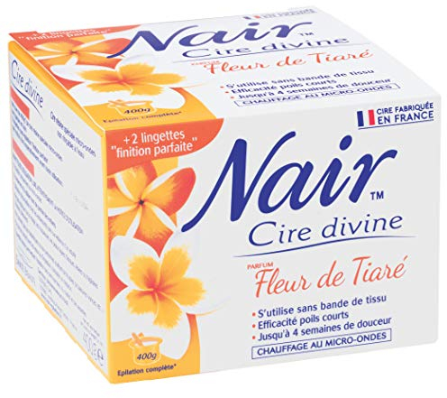 NAIR - Cera divina con estratti di fiori di tiaré, speciale pelle sensibile, si rimuove senza strisce, vaso da 400 g + 2 salviettine Finitura perfetta