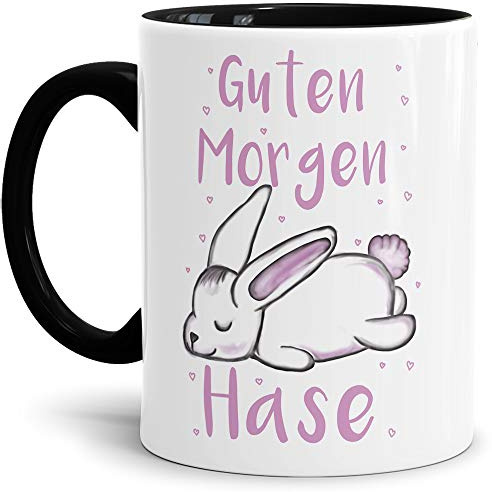 Tassendruck Oster-Tasse Guten Morgen Hase - Ostern/Witzig/Oster-Geschenk/Schön/Lustig/Innen & Henkel Schwarz