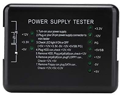 Tester per alimentatore per PC 24Pin, connettori PSU/ATX/SATA/HDD Tester per alimentatore con spia, nero