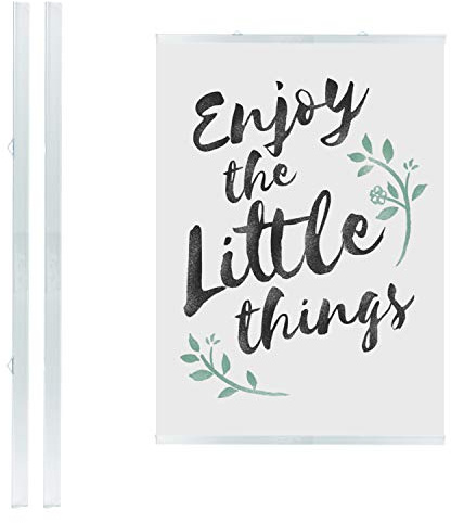 LEO's - 1 x Posterklemmleiste DIN A2 Ober- und Unterteil (42 cm) Transparent Hart-PVC - Klemmschiene zum Aufhängen von Postern und dünnen Displays - Kunststoff Posterschiene Posterleiste mit 2 Hängern