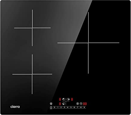 CIARRA CBBIH3B Induktionskochfeld 60 cm breit mit 3 Platten 6200 W PowerBoost schnelleres Kochen Einbau Induktion Kochfeld Slider Touch-Bedienung Timer Kindersicherung 9 Leistungsstufen
