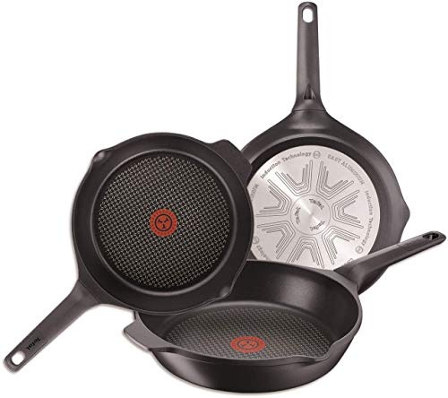 Tefal Aroma 3er Set Pfannen: 3 Pfannen 22/24/26 cm aus Aluminiumguss, Titan Beschichtung, Antihaft-Pfannen, Thermosport, Ausgießkanten, dicker Boden, alle Arten von Küchen