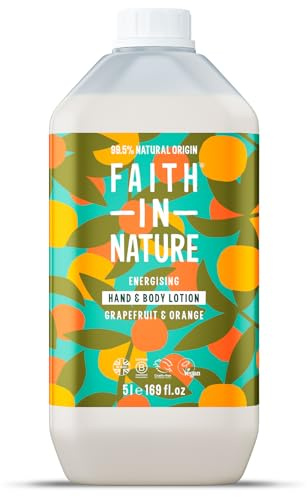 Faith In Nature Natural Grapefruit & Orange Hand & Body Lotion, Energising, Vegan & Cruelty Free, No SLS or Parabens, 5L Refill Pack