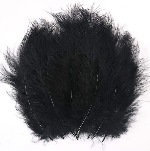 wangruida 200 Stück Flauschige Marabu-Federn für Traumfänger, 10,2-15,2 cm, Schwarz Federn für Bastelarbeiten, Traumfänger, Fransenbordüre, farbige Federn, Zubehörpackung