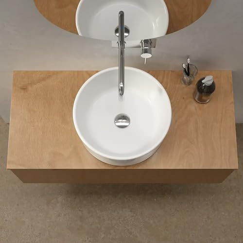 Lavabo da Appoggio Senza Troppo Pieno 41,5x41,5x15,5 cm Tondo in Ceramica Bianco Lucido per Mensole da Bagno Sospese
