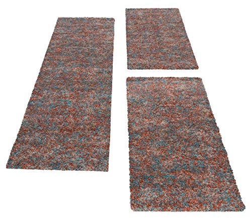 Carpettex Bettumrandung Schlafzimmer 3teilig Shaggy Teppich Hochflor Läuferset Einfarbig Terra Meliert Bettset:2 mal 60x110 + 1 mal 80x150 - Bettvorleger Schlafzimmer Weich Bettumrandung Teppich Set