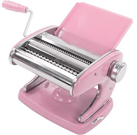 FOUF Nudelmaschine, 6 Einstellbare Dickeneinstellungen, Nudelmaschine und Deluxe-Set Edelstahlmaschine, Nudelmaschine mit Saugnapf, Perfekt für Spaghetti, Fettuccini, Lasagne oder Knödel(Rosa)