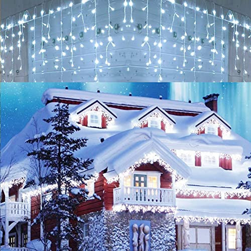Cecaylie Eisregen Lichterkette Außen 400 LED 10m, LED Lichtervorhang mit 8 Beleuchtungsmodi, IP44 wasserdicht für Innenausstattung Außenbereich Schlafzimmer Hochzeit Weihnachten Party, Kaltweiß