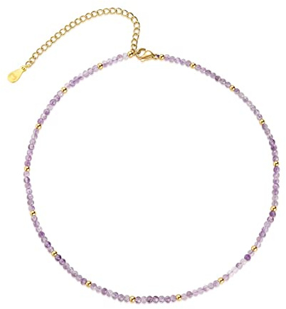 MARLION JEWELS Kette für damen mit bunten Kugeln. Halskette aus vergoldetem/versilbertem Chirurgenstahl ideal als Geschenk. Schmuck Damen (Amethyst lila, Vergoldung)