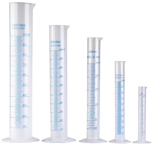 FOMIYES Praktischer Messbecher 5-Teiliges Messzylinder-Set Kunststoff - 50 Ml / 100 Ml / 250 Ml / 500 Ml / 1000 Ml Messzylinder Sicherheitszylinder für Labor Messzylinder Kunststoff