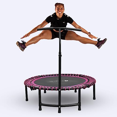 Fitness Trampoline for Adults and Kids, Indoor Rebounder Exercise Trampoline for Workout Fitness for Quiet and Safely Cushioned Bounce Workout (with Handles, Pink)