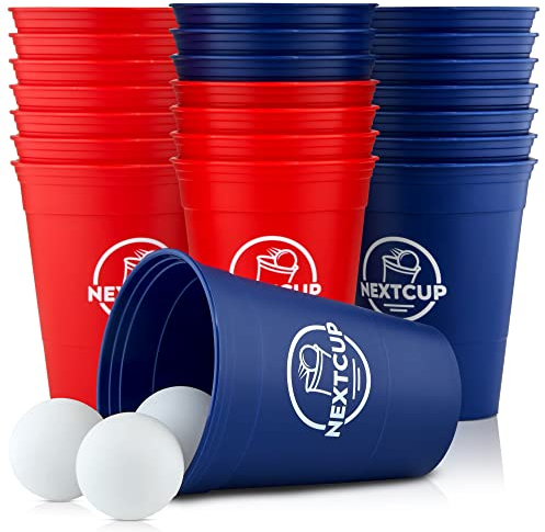 NextCup Becher Set Made in Germany - 22 extra stabile und nachhaltige Hartplastik Becher [473ml - 16oz] – Spülmaschinengeeignet und Wiederverwendbar (Rot/Blau)