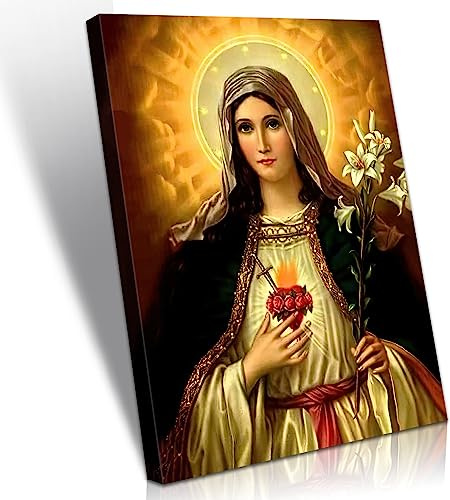 Gerahmte Jungfrau Maria Wandkunst, religiöse Dekoration, katholisches Leinwandposter, bedruckte Leinwand, Wanddekoration, Bibelbild, Salon, Kirche, fertig zum Aufhängen.