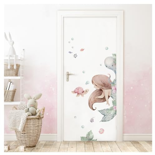 DEKO KINDERZIMMER Türaufkleber Meerjungfrau ohne Name Wandsticker Kinderzimmer Wandtattoo Babyzimmer Türsticker Wandaufkleber selbstklebend DK1123-02