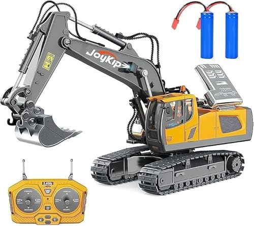 JoyKip Telecomando Escavatore Giocattolo 11 Canali 2.4GHz - Veicolo da Costruzione con Cazzuola in Metallo, 680° Rotazione, Luci e Suoni - Giocattolo Escavatore Scala 1/20 per Bambini 6+