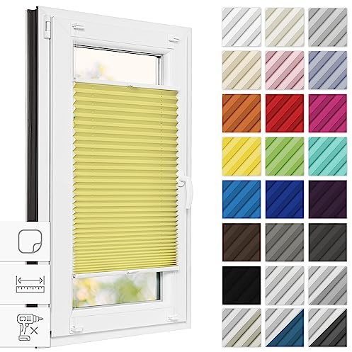 Estika Plissee zum Kleben 45 cm x 100 cm - Gelb - Plissee ohne Bohren, Klebeplissee, Rollos für Fenster, Jalousien Fenster für innen, Raffrollo, Fensterplissee
