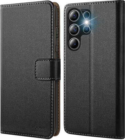 HOOMIL Handyhülle für Samsung Galaxy S24 Ultra Hülle, PU Leder, Schwarz | mit Kartenfach & Standfunktion, Unterstützt Kabelloses Laden, Klappbar Schutzhülle