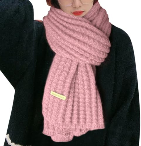 ORANDESIGNE Schal Damen Winter Kuschelig Dicker Strickschal Warm Grobmaschig Häkel Grobstrick Schal Lange Winterschal Elegante Einfarbig Pashmina Frauen Deckenschal Scarf One Size Rosa