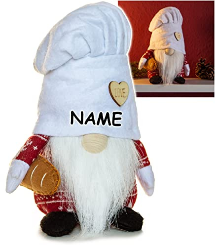 alles-meine.de GmbH lustiger Wichtel/Zwerg 21 cm groß Bäcker/Koch mit Brot - inkl. Name - für Sommer & Winter - Weihnachten - Plüschtier/Kantenhocker/Türstopper - Ko..