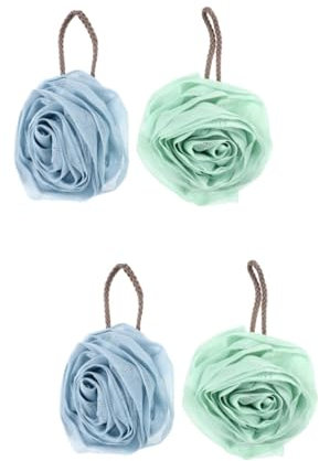 Angoily 4pcs Shower Flower Bath Mesh Sponges Loofah Bath Ball Mesh Scrubber Shower Sponge for Exfoliating Body Easy Hanging Rope