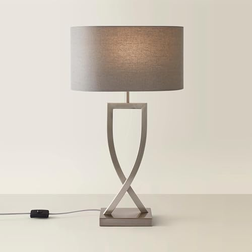 ValueLights | Large Silver Chrome Metal Bedside Table Lamp with a Grey Oval Lampshade Bedroom Living Room Hallway Light | Table Lamps, Home Décor & Improvement Essential