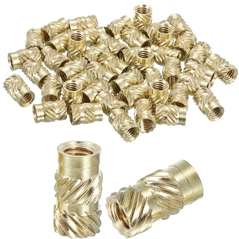 sourcing map Lot de 50 écrous moletés M4 x 10 mm L x 5,5 mm OD en laiton pour impression 3D - Inserts filetés en laiton - Écrous d'encastrement à chaud