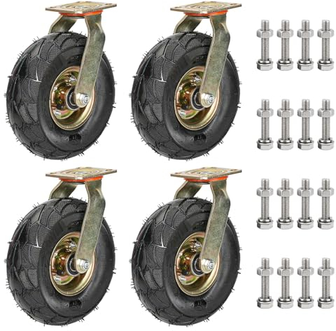 Schwerlastrollen Luftreifen Gummi Rollen 4 Stück Ø 200mm 250mm Ersatz Transportrolle, Keine Spuren & Leise Bockrolle Lenkrolle Bremsrollen, Für Trolleys Möbelroller Werkbank Rollen (Color : Swivel,