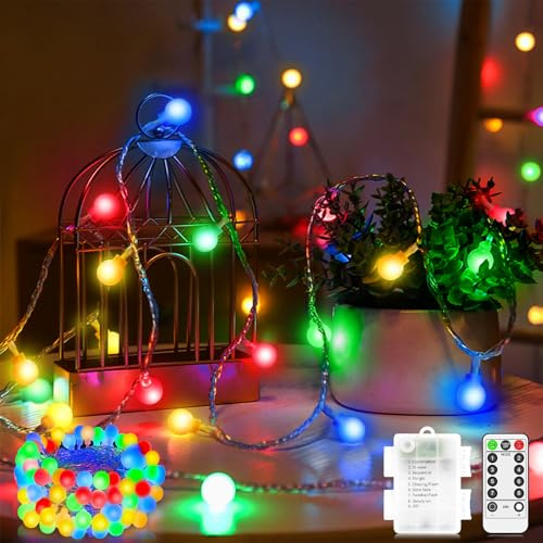 LYNNON 13M 100 LED Lichterkette Batterie Außen Bunt Dimmbar Lichterkette Kugeln Wasserdicht 8 Modi Fernbedienung Timer für Innen Kinderzimmer Balkon CampingZelt Party Hochzeit Weihnachtsbaum Deko
