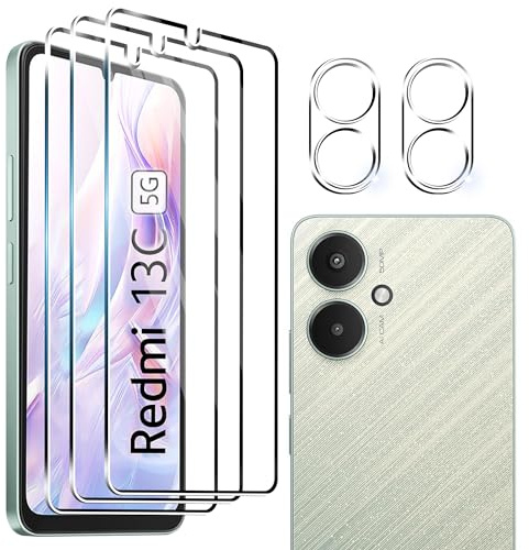 zZjoOoj Protector de pantalla para Xiaomi Redmi 13C 5G (2024), 3 protectores de pantalla + 2 protectores de pantalla para cámara, protector de pantalla HD con dureza 9H